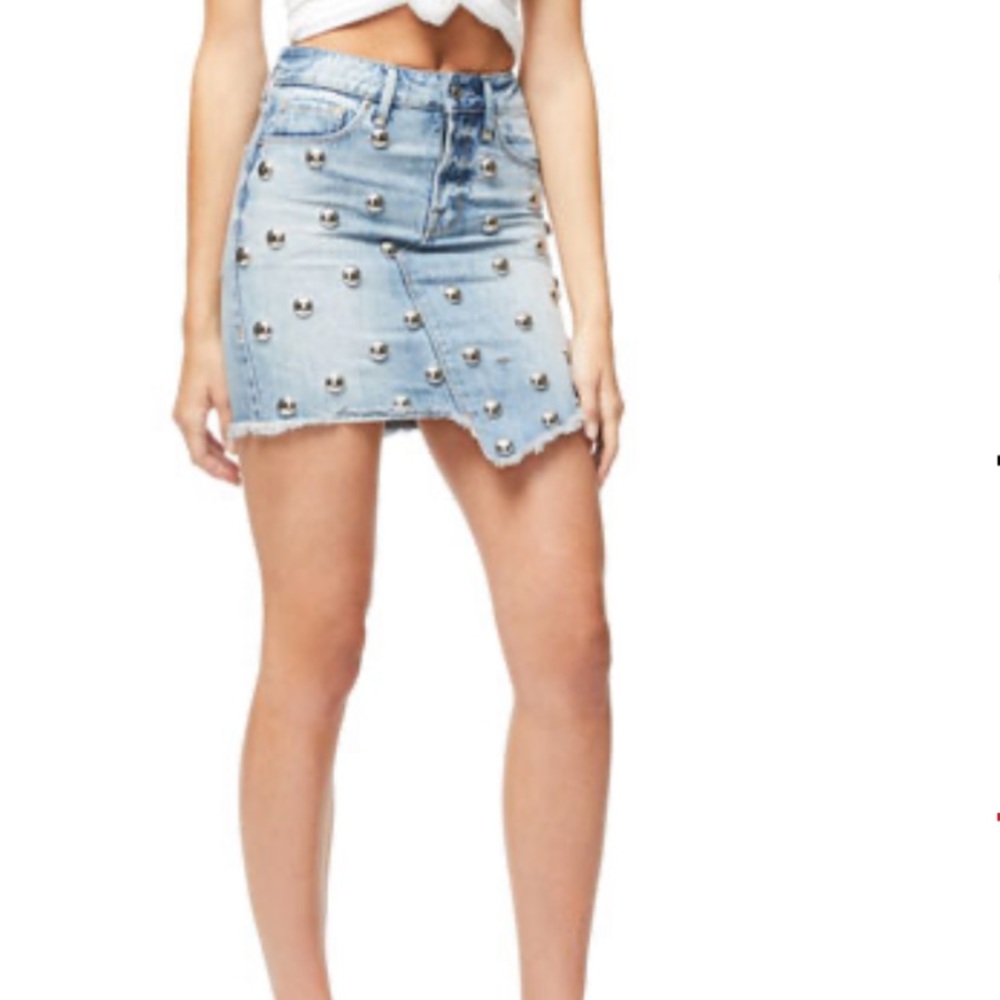 iOS American studded asymmetric mini skirt in dark denim blue. NWT . Retail 95